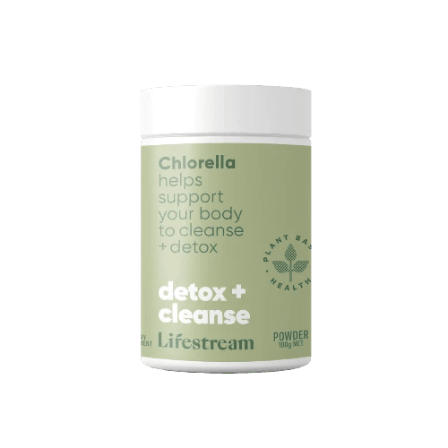 Lifestream Chlorella 100g Powder   Detox support from the super green algae. Lifestream Chlorella provides your body with high levels of chlorophyll + other plant sourced nutrients including vitamins, minerals and antioxidants. Its unique ‘cracked cell’ walls aids increased absorption + bioavailability. Chlorella supports your body with healthy cleansing + detoxification of chemicals, pollutants, toxins + some heavy metals.