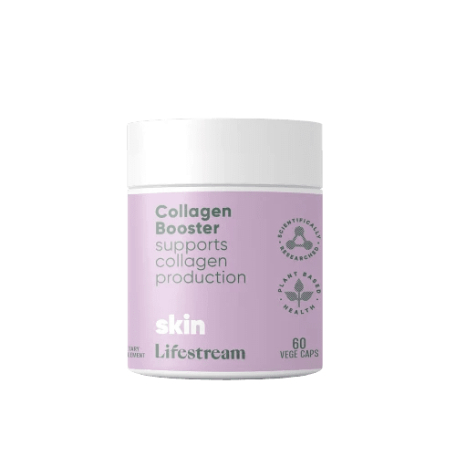 Lifestream Collagen Booster 60 VegeCaps A unique beauty formula with collagen boosting ingredients for youthful, beautiful looking skin. We all want youthful, radiant, hydrated beautiful skin, right?! But as we age (or expose our skin to stress from weather and the environment), our skin can become less hydrated and more prone to wrinkles and lines.