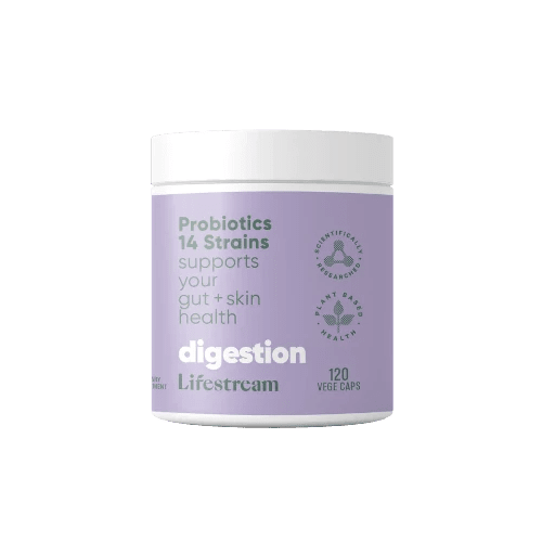 Lifestream Probiotics 14 Strains 120 VegeCaps For everyday healthy gut function and flora. Do you have enough good guys in your gut fighting the fight to ensure optimal digestive health, no matter what you eat or what bugs you catch? If you are experiencing out of control sugar cravings, a slower than usual metabolism, digestive irregularity, or skin issues like eczema, psoriasis, or itchy rashes, you might need additional support from a probiotic supplement to help restore your digestive wellbeing.