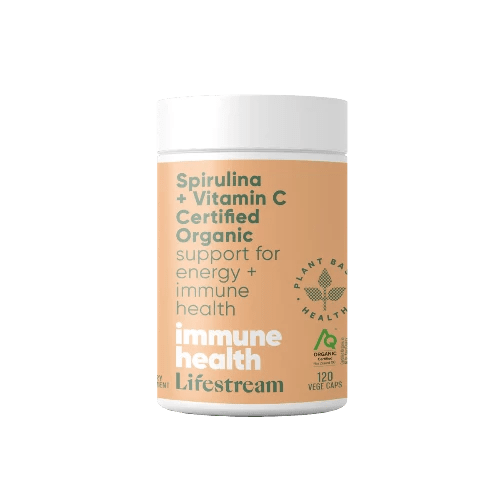 The ideal immune and energy combination for everyday use. Lifestream Spirulina + Vitamin C is a certified organic blend of two of the world’s best superfoods – Spirulina + Acerola berries. Rich in vitamin C, it is a powerful combination to support your natural immune defences. This unique formula provides a wide range of naturally occurring antioxidants, nutrients + important co-factors for easy absorption.