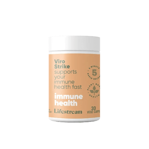 Lifestream Viro Strike 30 VegeCaps Rapid release, high potency immune support and respiratory formula. Are you suffering from low immunity, a tight chest, tickly dry throat, fever or ills and chills? Our Viro Strike has the perfect rapid release, high potency immune support and respiratory formula for fast relief. 