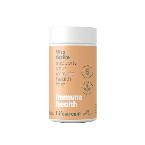 Lifestream Viro Strike 60 VegeCaps Rapid release, high potency immune support and respiratory formula. Are you suffering from low immunity, a tight chest, tickly dry throat, fever or ills and chills? Our Viro Strike has the perfect rapid release, high potency immune support and respiratory formula for fast relief.