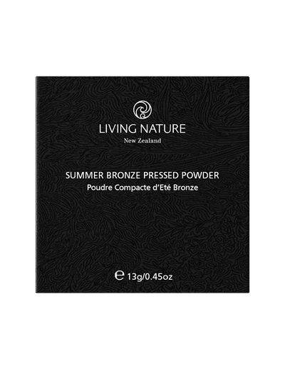 Living Nature's certified natural Summer Bronze Pressed Powder delivers a radiant, sun-kissed complexion.  Fragrance-free and suitable for all skin types, including sensitive skin. 13g