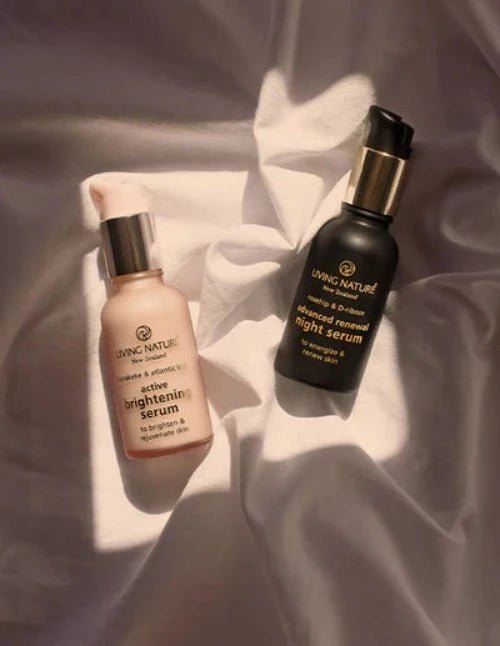 Valued at $98 NZD! Promote rejuvenated, radiant skin around the clock with Living Nature’s new Dawn to Dusk Duo Set. Containing award winning Active Brightening Serum and Advanced Renewal Night Serum, this plant powered duo provides essential skin nourishment and collagen boosting support with 100% natural, sustainably sourced ingredients.