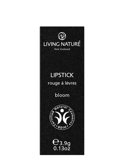 LIVING NATURE LIPSTICK - BLOOM Add a pop of summer colour with Living Nature’s certified natural Bloom lipstick, a warm coral pink perfect for any occasion. Formulated with the highest quality, all natural ingredients, Bloom hydrates and rejuvenates lips while providing long-lasting luscious colour.