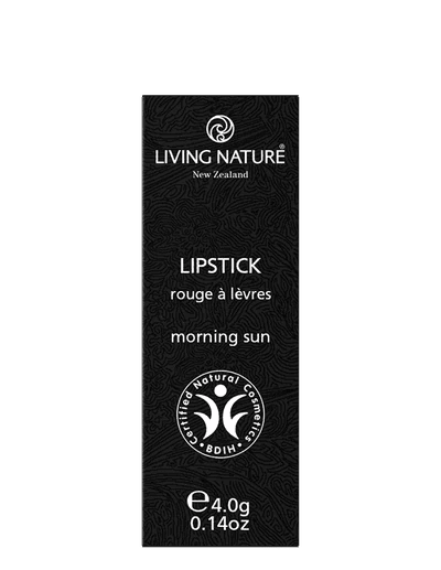 Feel the warmth with Living Nature’s certified natural Morning Sun lipstick, an earthy terracotta with a hint of pink and orange undertones. Formulated with the highest quality, all natural ingredients, Morning Sun hydrates and rejuvenates lips while providing long-lasting luscious colour. Presented in sleek black packaging, the nourishing waxes and premium pigments ensure smooth application for a gorgeous natural smile. 