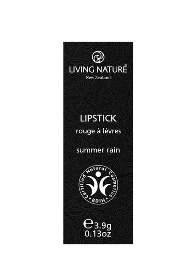 LIVING NATURE LIPSTICK - SUMMER RAIN A rich plum-rose colour with slightly cool undertones, Living Natures certified natural Summer Rain lipstick will make you want to smile all day long. Formulated with the highest quality, all natural ingredients, Summer Rain hydrates and rejuvenates lips while providing long-lasting luscious colour. 