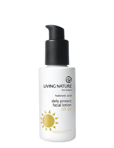 Living Nature’s new Daily Protect Facial Lotion offers broad spectrum SPF 20 UVA and UVB protection. The dual effect serum-like formula feeds the skin with powerful ingredients including Hyaluronic Acid, organic Aloe Vera and antioxidant hero Vitamin E. Organic Coconut Oil and Shea Butter provide an infusion of moisture and hydration while reducing inflammation. With a light-as-air skin feel and no white cast, Daily Protect Facial Lotion is designed to wear alone or layered under makeup.