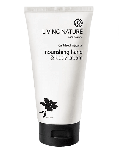 Living Nature’s certified natural Nourishing Hand & Body Cream is an ultra-hydrating formula enriched with active Mānuka Honey and Larch Tree Extract to leave your skin feeling beautifully soft and replenished.  Boosts skins moisture levels while assisting to repair dry, chapped skin With antioxidant rich Grapefruit Extract and Vitamin E Certified natural Suitable for all skin types Made in New Zealand