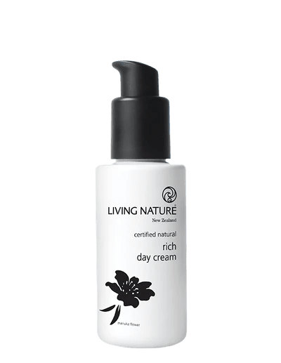 Living Nature’s certified natural Rich Day Cream is a luxuriously rich daily moisturiser to deeply nourish and protect against damaging free radicals.  • A nutrient rich cream formulated to draw in moisture and provide deep nourishment for dry skin • Provides daily protection to help neutralise skin aging free radicals • Suitable for dry and mature skin • Certified natural • Made in New Zealand