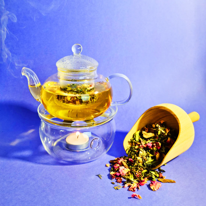 MagicT - Glass Teapot and Warmer Set 450cc High-quality borosilicate heat resistant glass flower teapot  450ml +1pc warmer Teapot Set. The Teapot has a glass infuser which makes it perfect for brewing herbal tea.