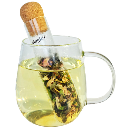 MagicT - Infuser Tube – Glass 1st Stop, Marshall's Health Shop!  MagicT Infuser Tube is an easy and sustainable way to make herbal infusions fast, easy and yet professionally.  It’s made out of borosilicate glass with food-grade and durable cork.  Put your favourite herbal infusion or tea inside into the tube and place tube into hot water.