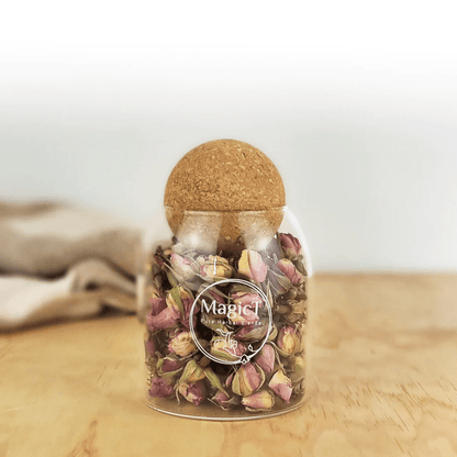 MagicT - Pure Herbs - Pure Rose Buds 60g Glass Jar 1st Stop, Marshall's Health Shop!  Pure Damask Rose buds  Aromatic, fresh rosebuds come straight from Ghamsar/Kashan. Rosebud tea made from large, whole, dehydrated rose blossoms is fruity and light-tasting, with no calories. The Rosebuds are surprisingly fragrant. 