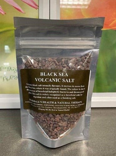 Marshall's Black Sea Volcanic Salt Coarse 600g Volcanic black salt intensifies flavours. It derives its name from the Black Sea, where it was originally found. The colour is due to the presence of beneficial halophytic bacteria and decomposed plant. This is widely recognised as a beneficial aide for digestion and often used as a finishing salt. 1st Stop, Marshall's Health Shop!