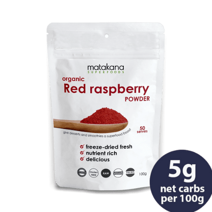 Matakana Organic Red Raspberry Powder 100g Red Raspberries (Rubus idaeus) have long been used as a nutritious food as well as for medicinal purposes throughout the world. There has even been archaeological evidence that Paleolithic cave dwellers ate raspberries. Red Raspberries have traditionally been associated with fertility and its leaves are used in herbal teas to sooth digestion and menstrual cramps.