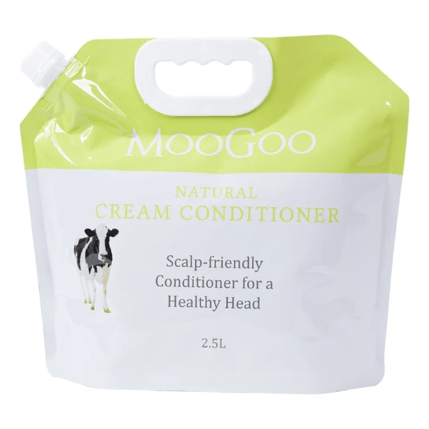 MooGoo Cream Conditioner 500ml, 1l, 2.5l Refill Our Cream Conditioner is one of our most popular products. It was made to complement our Milk Shampoo that was originally made for a family member who had a scalp so itchy they went to bed with olive oil on their scalp and cling wrap around their head. While shampoo cleans the hair and scalp, we feel it?s important to follow it with a natural conditioner that doesn?t coat or irritate the scalp.