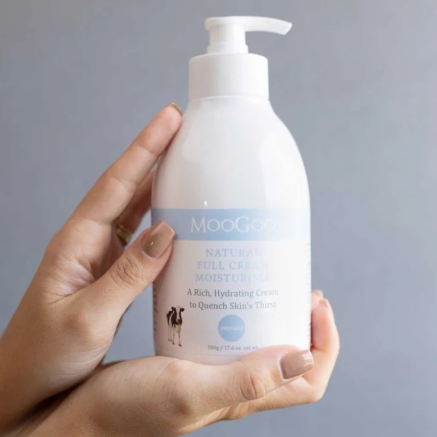 MooGoo Full Cream Moisturiser 500g We made this cream as a follow up to the first MooGoo cream ever made – Our Skin Milk Udder Cream because we wanted to develop something with a little more hydration action; a creamier cream per say, for the drier types.  We made this delicious moisturiser full of natural oils that are high in the types of fatty acids that healthy skin needs.