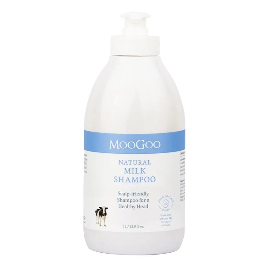 MooGoo Milk Shampoo 1L Our Milk Shampoo is one of our most popular products. It was originally made for a family member who had a scalp so itchy they went to bed with olive oil on their scalp and cling wrap around their head. It took us 6 months of trialing until we were able to banish the cling wrap to the kitchen for good.