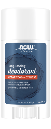 NOW Foods Long-Lasting Deodorant Stick, Cedarwood + Cypress 62g 1st Stop, Marshall's Health Shop!  Condition: Body in need of long-lasting odor protection for the underarms and/or feet.  Solution: NOW® Solutions long-lasting deodorant is scientifically formulated, combining the odor-fighting properties of zinc oxide with the woodsy notes of cedarwood and cypress.