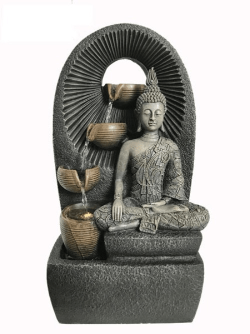 Outdoor Water Feature Buddha Stone Finish  30x24x60cm  Warm-white light