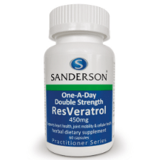 SANDERSON Double Strength Resveratrol 60 Capsules Resveratrol is the super antioxidant everyone is talking about. Resveratrol is a natural compound found in red wine, red grape skin, Japanese Knotweed, peanuts and some berries. Resveratrol is the subject of a growing body of research into numerous health benefits