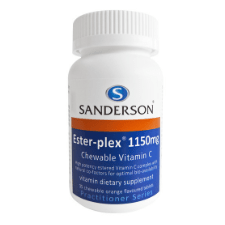 SANDERSON™ Ester-Plex® high strength chewable vitamin C contains natural metabolites to ensure optimum bio-availability to the body, so that the vitamin C is absorbed better than ordinary vitamin C. The vitamin C in Ester-Plex® is also buffered to reduce the chance of gastric upset. 