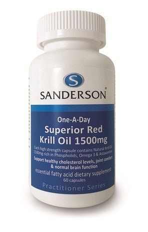 SANDERSON Superior Red Krill 1500mg 60 Softgels What is Krill Oil?  Krill oil is made from krill, a small, shrimp-like crustacean that inhabits the cold ocean areas of the world. Despite their small size, krill make up the largest animal biomass on the planet. 