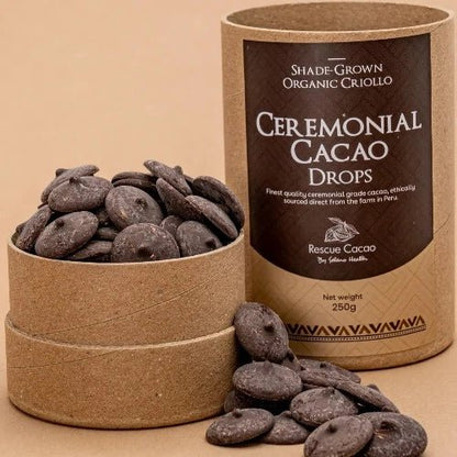 Seleno Organic Ceremonial Cacao Paste Drops - 250g 100% pure organic, single-origin, Peruvian ceremonial cacao paste. New Zealand-Peruvian owned and operated family business. Our ceremonial Criollo cacao has an incredible ratio of 29:1 - theobromine:caffeine. Perfect for the uplifting, heart opening effects without the negative side-effects of caffeine over-stimulation. 1st Stop, Marshall's Health Shop!