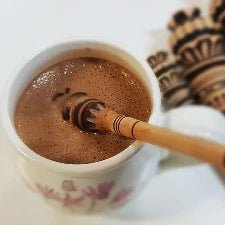 Traditional Molinillo – Ceremonial Cacao Whisk Made with sustainable Alder tree wood and naturally darkened and decorated by the frictional rubbing of pine wood. This artisanal wooden molinillo stirrer is made with love and care by our Mexican family friends following five generations of practice and knowledge.  Heat resistant, dishwasher safe, non-toxic, 100% natural. Not painted.