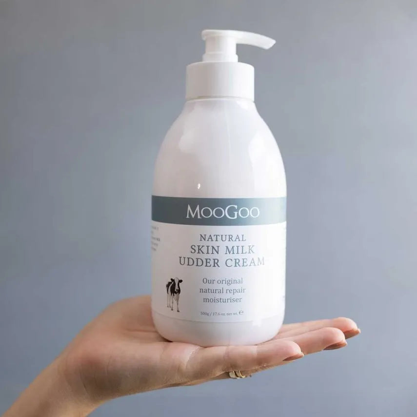 MooGoo Skin Milk Udder Cream 500g This is the original Udder Cream that started it all. You know the story, right? If not, check out how our founder came to make our very first cream here. As with all good things in life (including life itself), MooGoo started with a Mum …and some udder cream for cows.