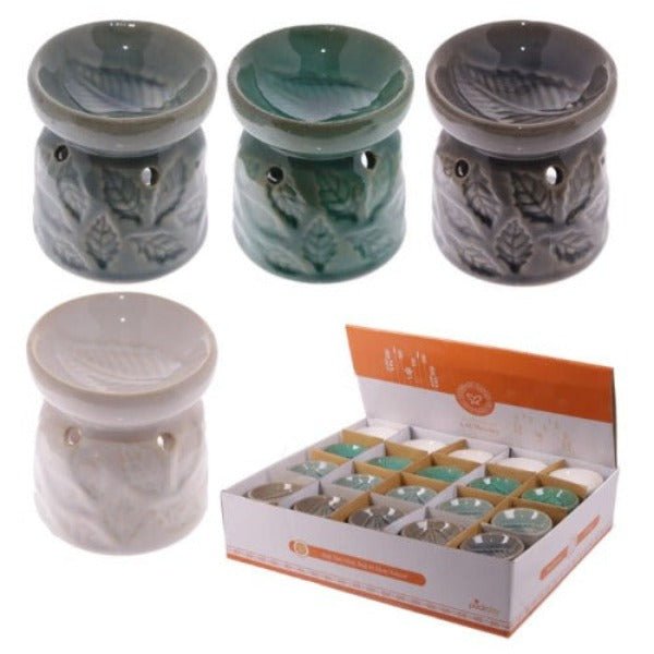 Small Ceramic Eden Oil Burner with Leaves Pattern - 1st Stop Marshall's Health Shop, Gift Shop! - Heath and Natural Therapy New Brighton Christchurch - Naturopath