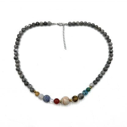 Solar System Necklace Grey Picasso Jasper - 1st Stop Marshall's Health Shop, Gift Shop! - Heath and Natural Therapy New Brighton Christchurch - Naturopath