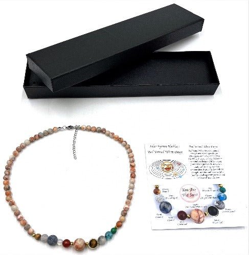 Solar System Necklace Red Veined White Onyx - 1st Stop Marshall's Health Shop, Gift Shop! - Heath and Natural Therapy New Brighton Christchurch - Naturopath