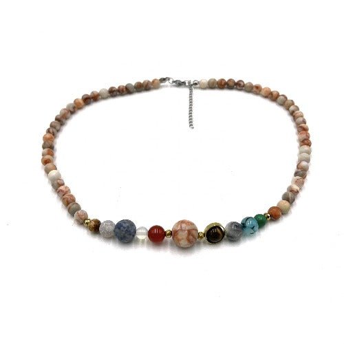 Solar System Necklace Red Veined White Onyx - 1st Stop Marshall's Health Shop, Gift Shop! - Heath and Natural Therapy New Brighton Christchurch - Naturopath
