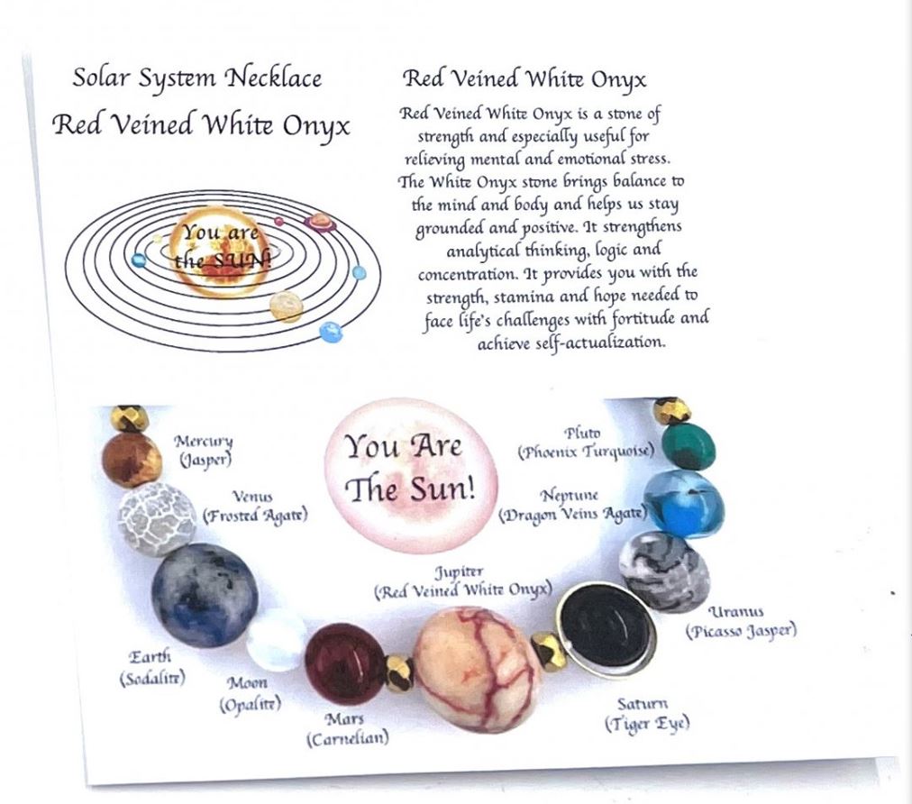 Solar System Necklace Red Veined White Onyx - 1st Stop Marshall's Health Shop, Gift Shop! - Heath and Natural Therapy New Brighton Christchurch - Naturopath