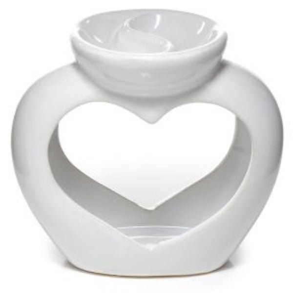 White Ceramic Heart Shaped Double Dish Oil and Wax - 1st Stop Marshall's Health Shop, Gift Shop! - Heath and Natural Therapy New Brighton Christchurch - Naturopath