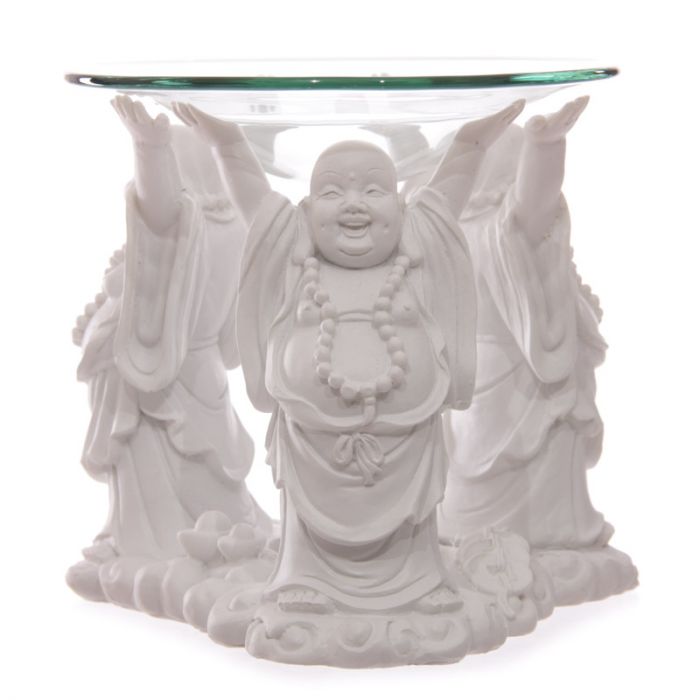 White Laughing Buddha Oil & Wax Burner with Glass Dish - 1st Stop Marshall's Health Shop, Gift Shop! - Heath and Natural Therapy New Brighton Christchurch - Naturopath