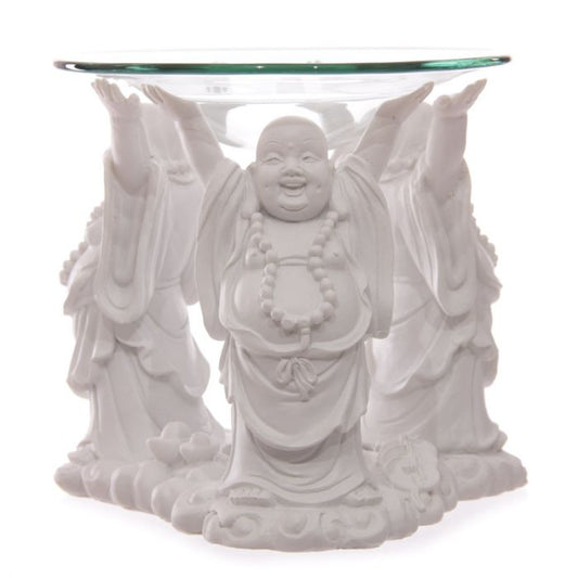 White Laughing Buddha Oil & Wax Burner with Glass Dish - 1st Stop Marshall's Health Shop, Gift Shop! - Heath and Natural Therapy New Brighton Christchurch - Naturopath